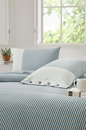 ÖZDİLEK NEVRESİM TAKIMI  RANFORCE 57 TEL ÇİFT KİŞİLİK MAVI NATURAL LINE