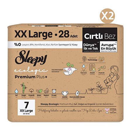 Sleepy Ecologic Premium Plus Süper Paket Bebek Bezi 7 Numara Xxlarge 56 Adet