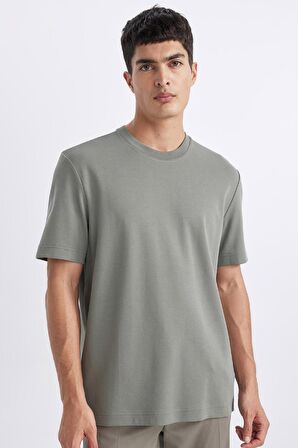 DeFacto Oversize Geniş Kalıp Bisiklet Yaka Kısa Kollu Ağır Kumaş Basic Düz Tişört A7808AX24SPGN928