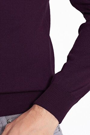 Mor Balıkçı Yaka Triko Kazak | XXL