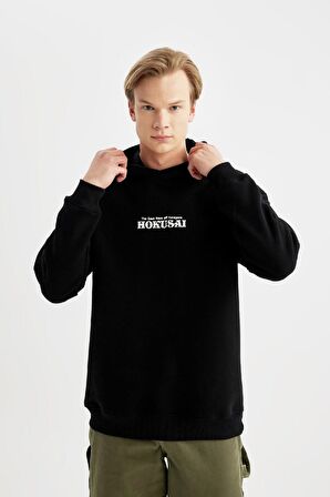 DeFacto Art Hokusai Boxy Fit Kapüşonlu Sırt Baskılı Sweatshirt B0371AX23CWBK81