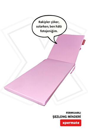 XPERMATE Fermuarlı Şezlong Minderi Su Geçirmez Kumaş Katlanır Şezlong Minderi Katlanabilir Plaj Minderi 60x180x5Pembe
