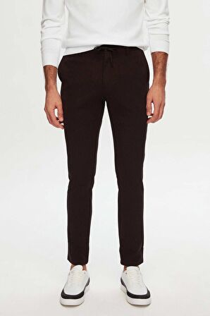 Slim Fit Kahverengi Beli Lastikli Bağcıklı Fermuarlı Likralı Rahat Jogger Pantolon 2HC03ORTJGR01