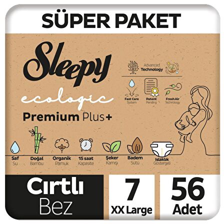 Sleepy Ecologic Premium Plus Süper Paket Bebek Bezi 7 Numara Xxlarge 56 Adet