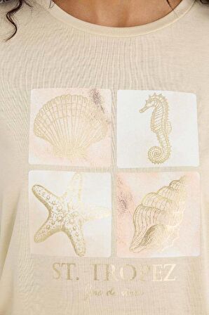 Regular Fit Bisiklet Yaka Deniz Baskılı Kısa Kollu Tişört