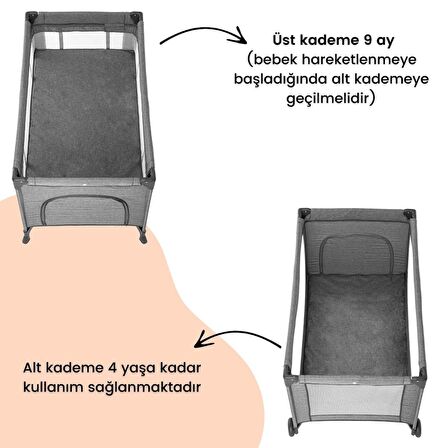 Gulz Lindo Oyun Parkı Bebek Beşik 70x120 Cm + YAYATKLI Gray