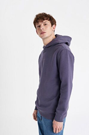 Regular Fit Kapüşonlu Yazı Baskılı Sweatshirt