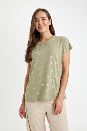 DeFacto Regular Fit Bisiklet Yaka Parlak Baskılı Kısa Kollu Tişört D4104AX24AUKH271