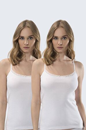 Türen Kadın Dantelli V Yaka İp Askılı Kaşkorse 2’li Pamuklu Atlet