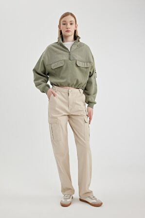 DeFacto Coool Fermuarlı Yaka Crop Kalın Sweatshirt C4395AX24SPKH461