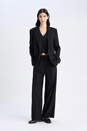 DeFacto Wide Leg Klasik Pantolon Geniş Bol Paça Basic Düz Uzun Boy Yüksek Bel Cepli Pensli C2020AX25SPBK81