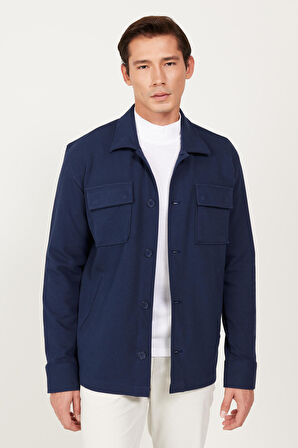 Oversize Fit Bol Kesim Klasik Yaka Pamuklu Desenli Gömlek Ceket