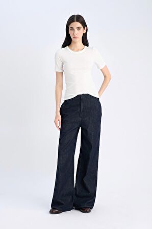 Slim Fit Dar Kesim Bisiklet Yaka Fitilli Kaşkorse Basic Düz Kısa Kollu Tişört