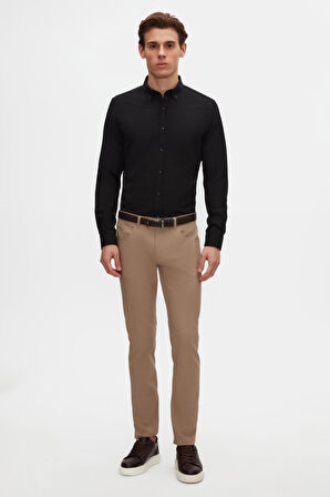 Ds Damat Slim Fit Siyah Oxford Düğmeli Yaka Kolay Ütülenebilir Nakış Detaylı Pamuklu Gömlek 4HC02ORT03265 4HC02ORT03265