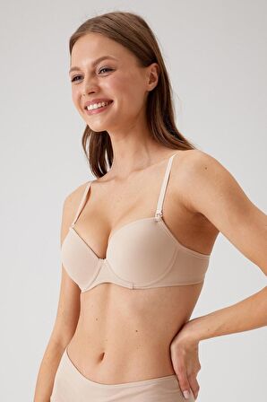 Kadın Ten 6045 Milan Push Up Dolgulu Micro Sütyen (TAK - ÇIKAR ASKILI)