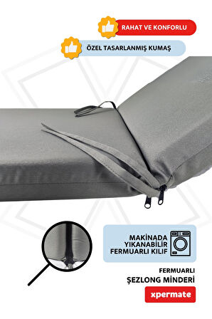 Ultra Kalın Şezlong Minderi Fermuarlı Katlanır Şezlong Minderi Katlanabilir Plaj Minderi 60x180x7Gri