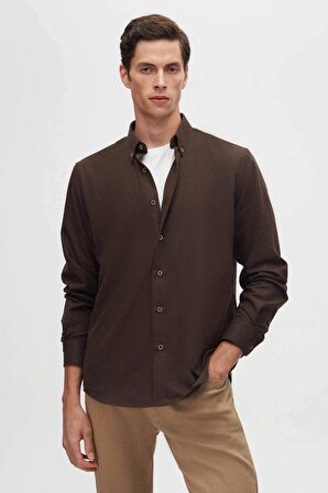 Ds Damat Regular Fit Koyu Kahve Düz Kışlık Flanel Gömlek 7HC02ORT13265