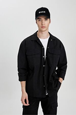 DeFacto Oversize Geniş Kalıp Pamuklu Uzun Kollu Gömlek C0572AX24SPBK81