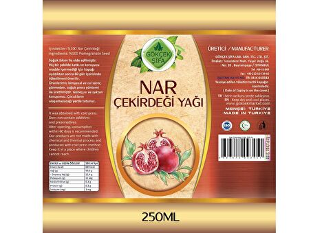 Nar Çekirdeği Yağı (POMEGRANATE SEED OİL) 250 Ml