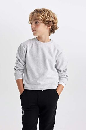 DeFacto Erkek Çocuk Bisiklet Yaka Selanik Kumaş Basic Düz Sweatshirt B5308A823WNGR157