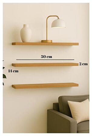 50 Cm Üçlü Safir Meşe Mdf Uçan Duvar Rafı Gizli Bağlantı Kitaplık