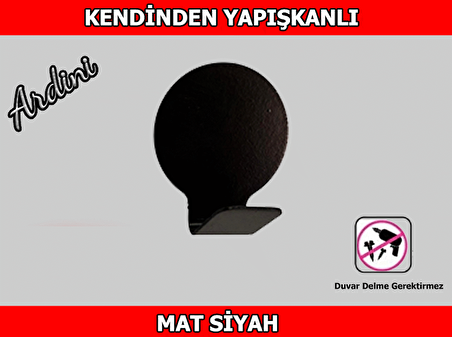 ARDİNİ KENDİNDEN YAPIŞKANLI BORNOZ HAVLU ASKISI YUVARLAK MAT SİYAH 4'LÜ