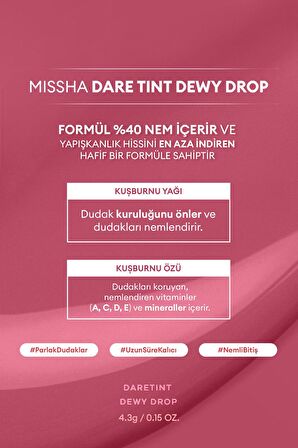 Uzun Süre Kalıcı, Nemli Bitiş Sunan Parlak Tint Dare Tint Dewy Drop (Rosy Drop)