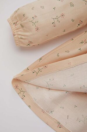DeFacto Kız Bebek Çiçekli Uzun Kollu Twill Elbise C0494A524SPBG360