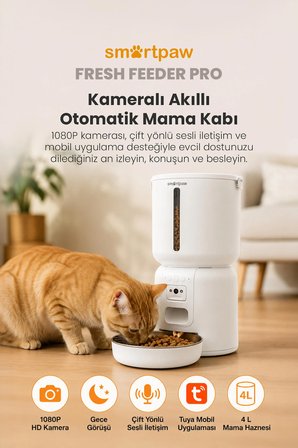 Smartpaw Fresh Feeder Pro Kameralı Akıllı Otomatik Mama Kabı (Distribütör Garantili)