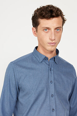 Slim Fit Dar Kesim Düğmeli Yaka Flanel Oduncu Gömlek