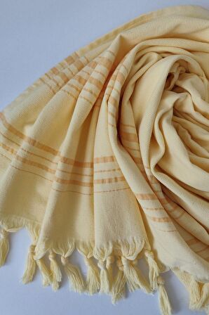 Sevim Sarı Çizgili Pamuk Havlu Peştemal 90x170cm - Yumuşak Ve Yüksek Su Emici - %100 Pamuk