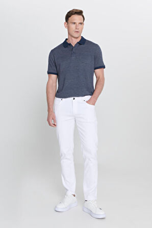 Erkek Beyaz 360 Derece Her Yöne Esneyen Slim Fit Dar Kesim Diyagonal Desenli Pantolon