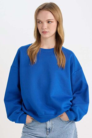 DeFacto Coool Oversize Geniş Kalıp Bisiklet Yaka Kalın Basic Düz Sweatshirt A4177AX24WNBE399