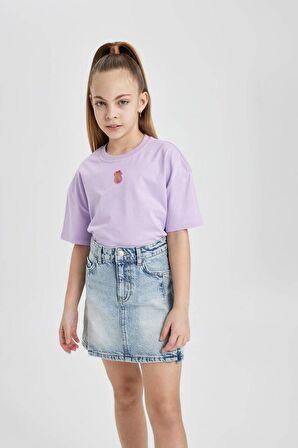 DeFacto Kız Çocuk Relax Fit Bisiklet Yaka Kısa Kollu Tişört B6759A824SMPR252