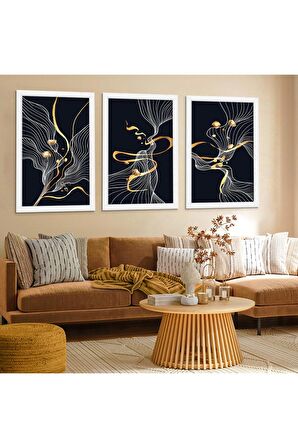 Gümüş Aynalı Pleksi Çerçeveli Şapkalı Adam Kolaj Çizim Üçlü Mdf Tablo Seti