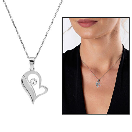 Tesbihane Zirkon Taşlı Silver Renk Kişiye Özel İsim Yazılı 925 Ayar Gümüş Kalbimin Yarısı Kolye