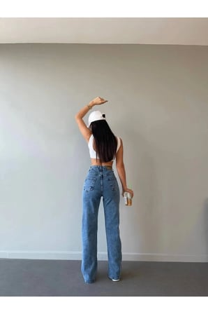 Jeannine Kadın Jeans Açık Mavi Yüksek Bel Palazzo Salaş Bol Paça Denim Kot Pantolon BEEKEPLZAMAV-01