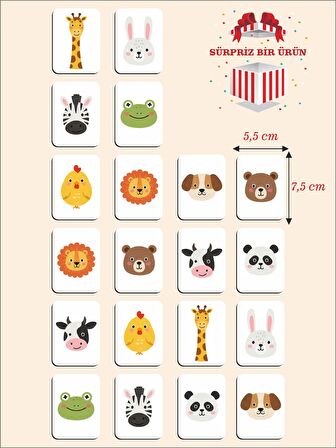 Zeka Kartları Ahşap Eğitici Hafıza Eşleştirme Oyunu Sevimli Hayvanlar Puzzle Oyuncak ( 5,5 x 7,5 CM)
