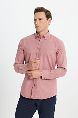 Slim Fit Dar Kesim Düğmeli Yaka Flanel Oduncu Gömlek