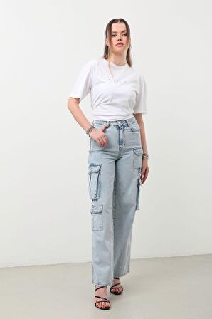 Kargo Cepli Jean Pantolon Buz Mavi