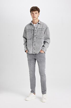 DeFacto Oversize Geniş Kalıp Pamuklu Jean Uzun Kollu Basic Düz Gömlek D0449AX24AUNM18