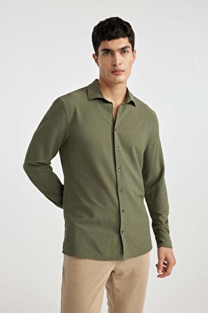 DeFacto Modern Fit Polo Yaka Basic Düz Krinkıl Uzun Kollu Gömlek B7384AX24SPKH21