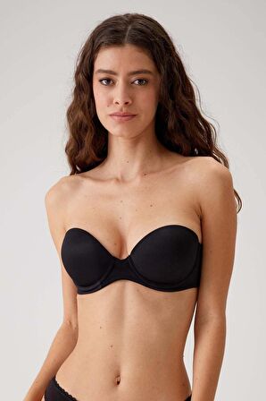 2'li Ekonomik Paket Siyah-ten 6806 Vicenza Ekstra Push Up Dolgulu Straplez T-shirt Sütyen Set