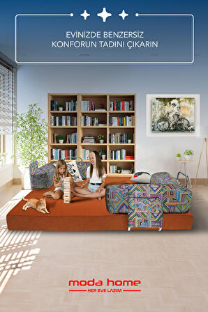 Moda Home Bedding Retro yataklı kanepe,yatak olabilen,dinlenme amaçlı legom aktivite koltuğu-KİREMİT