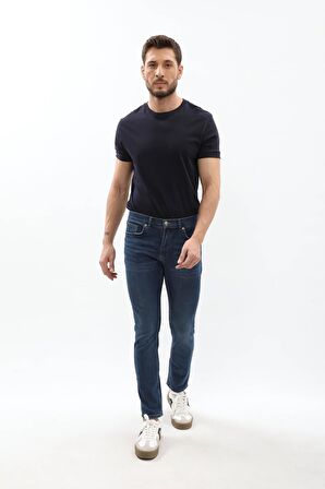 Erkek Slim Fit Likralı Mavi Jean Pantolon