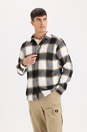 DeFacto Regular Fit Polo Yaka Kareli Flanel Uzun Kollu Gömlek D5835AX24AUBN279