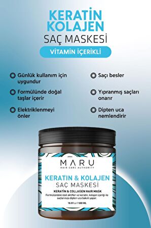 Maru Güçlendirici Onarıcı Keratin & Kolajen Saç Bakım Maskesi 500 ml