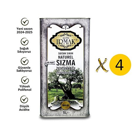 altın ırmak FABRİKASINDAN TOPTAN FİYATA PERAKENDE YENİ SEZON GOLD PREMİUM GURME soğuk sıkım natürel sızma zeytinyağı 5litre x 4 adet=20litre