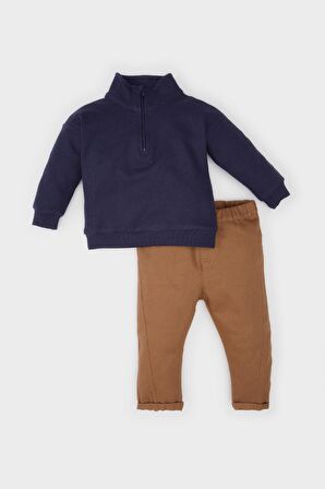 DeFacto Erkek Bebek 2'li Takım Dik Yaka Fermuarlı Sweatshirt Beli Lastikli Alt A8288A524WNBG710