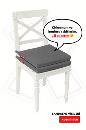 Xpermate Fermuarlı 2'li Sandalye Minderi Su İtici Kumaş 40x40Cm Sünger Sandalye Minderi Bağcıklı Antrasit